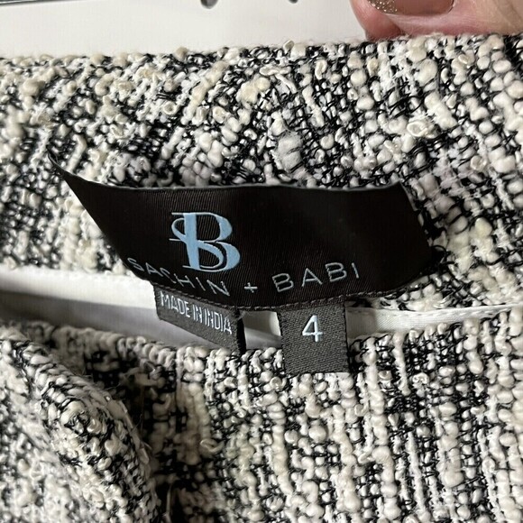 Sachin + Babi Tweed Flat Front Pants Cream Black Women’s Size 4 Zip Pocket Slim - Picture 9 of 13